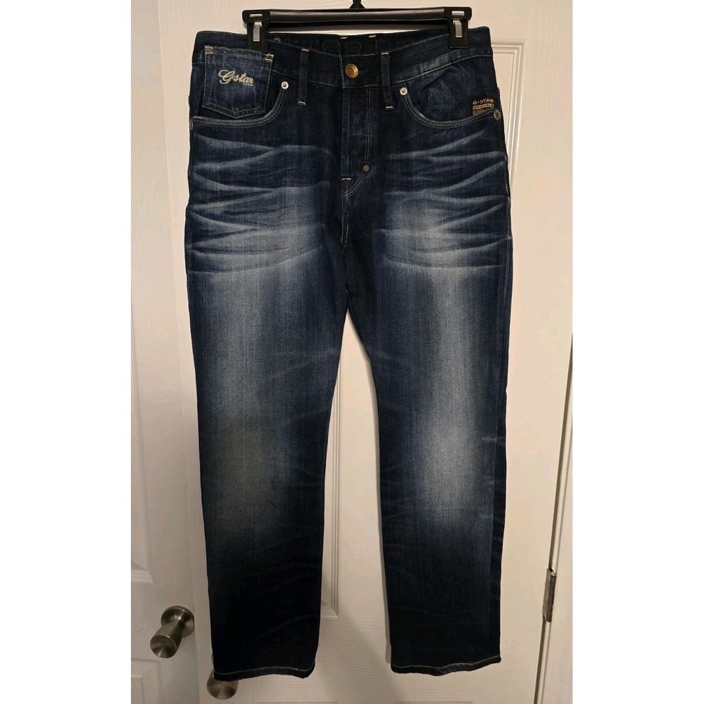 G-Star Raw 3301 CODER Straight Mens Denim Blue Jeans 31x34 30x27 Button Fly Logo